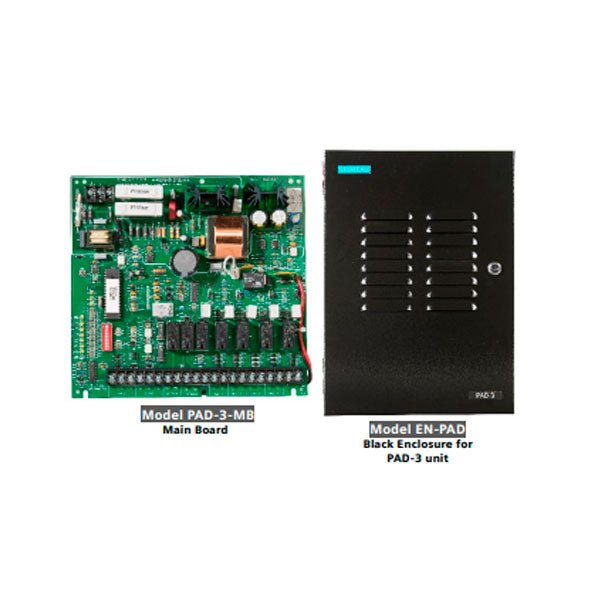 Siemens PAD-3 fire alarm power supply unit with multiple connection ports and safety features for fire alarm systems.