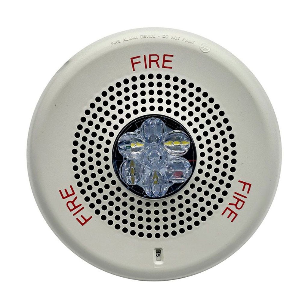 Siemens SL2SPSCW-F fire alarm with speaker and strobe light, mounted on a wall for emergency alerts.