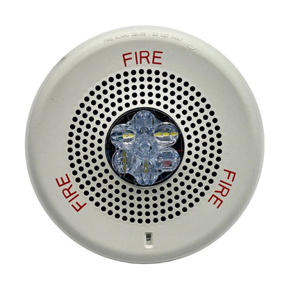 Siemens SL2SPSCW-F fire alarm with speaker and strobe light, mounted on a wall for emergency alerts.