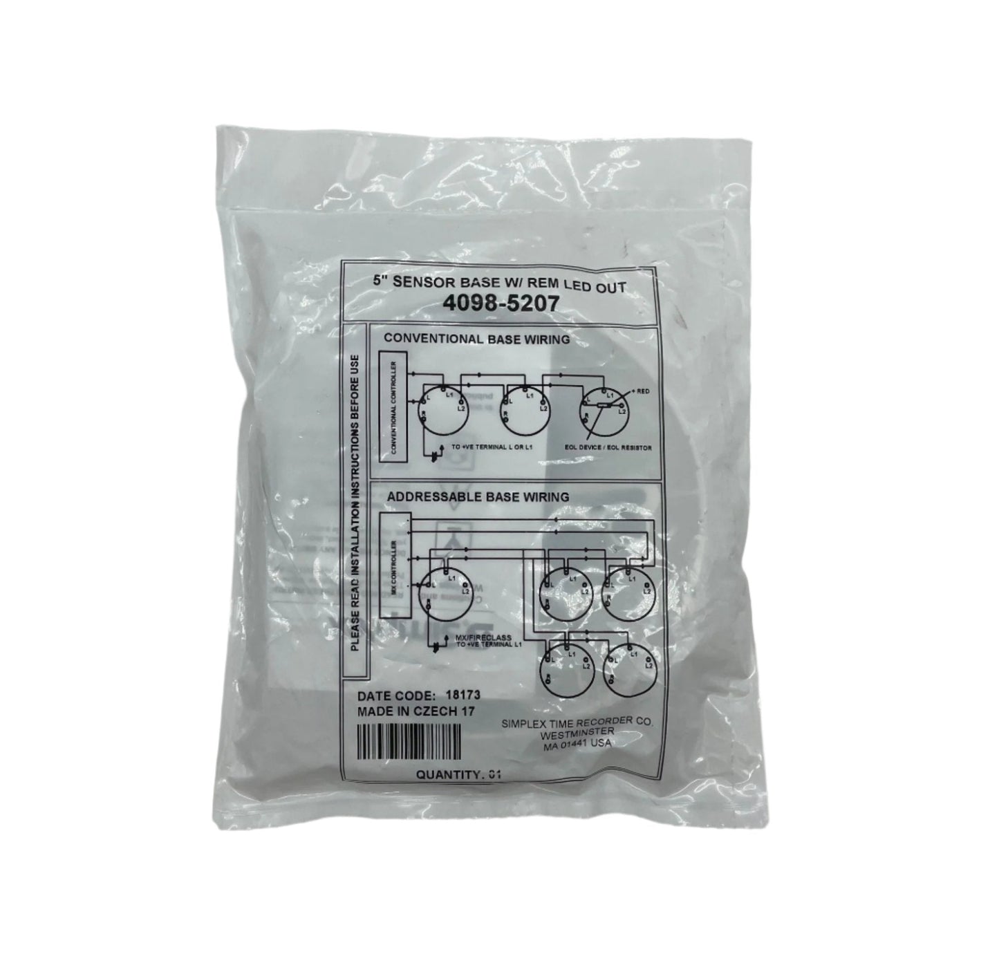 Simplex 4098-5207 fire alarm sensor base, 5-inch size, designed for fire alarm systems, shown on a plain background.