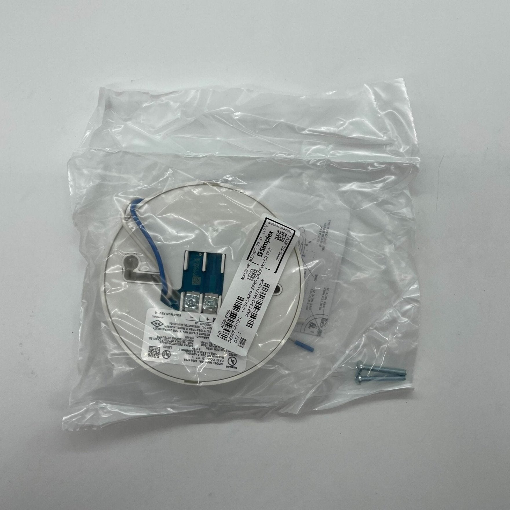 Simplex 4098-9789 fire alarm sensor base, compatible with Simplex fire alarm systems, shown in a close-up image.