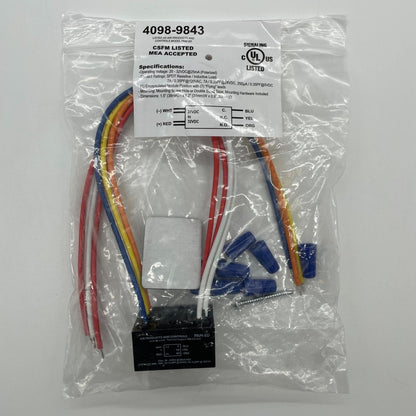 Simplex 4098-9843 relay for fire alarm systems, shown in a close-up image with electrical components and wiring details.