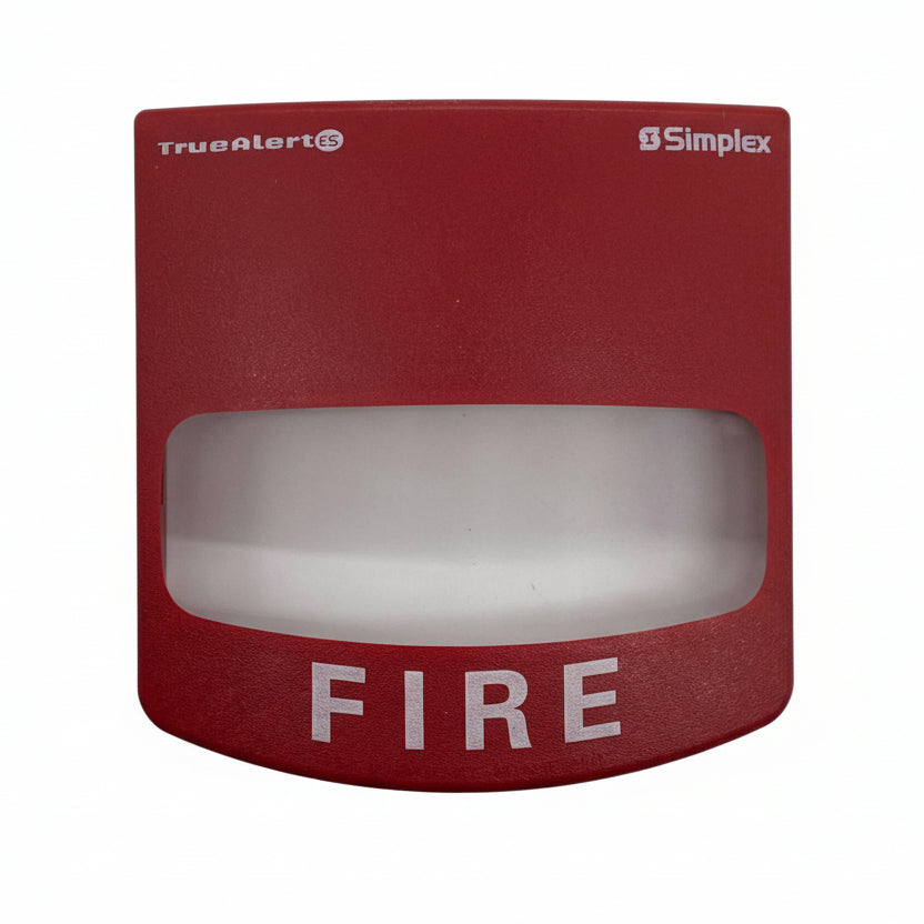 Simplex 49VO-WRF fire alarm horn strobe with TrueAlert ES addressable system, mounted on wall for alerting in emergencies.
