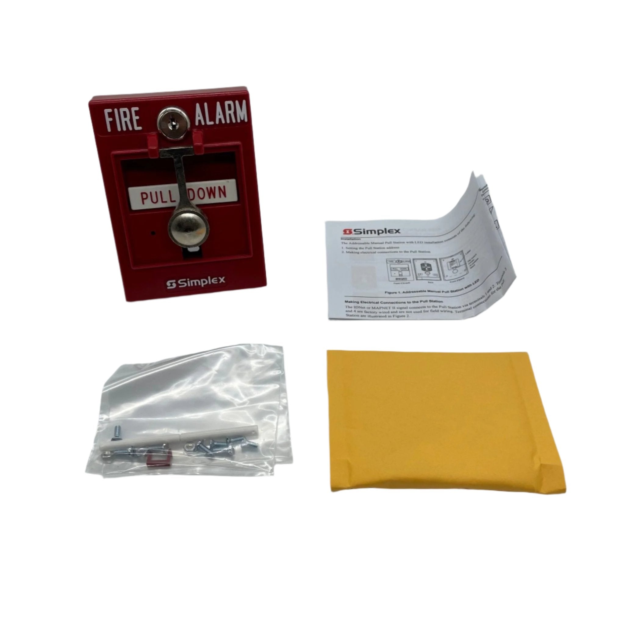 Simplex 4099-9005 addressable fire alarm pull station, used for emergency signaling in fire safety systems.