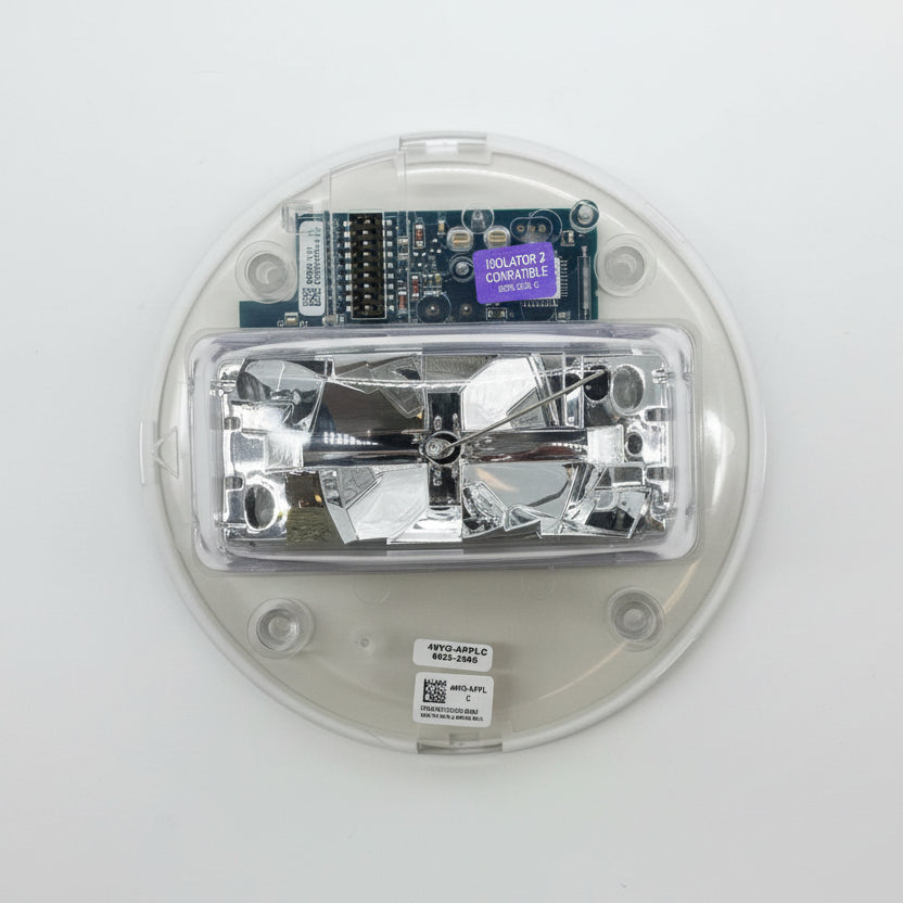 Simplex 49VO-APPLC fire alarm with addressable strobes, black alarm device with clear lens for visual alerting.