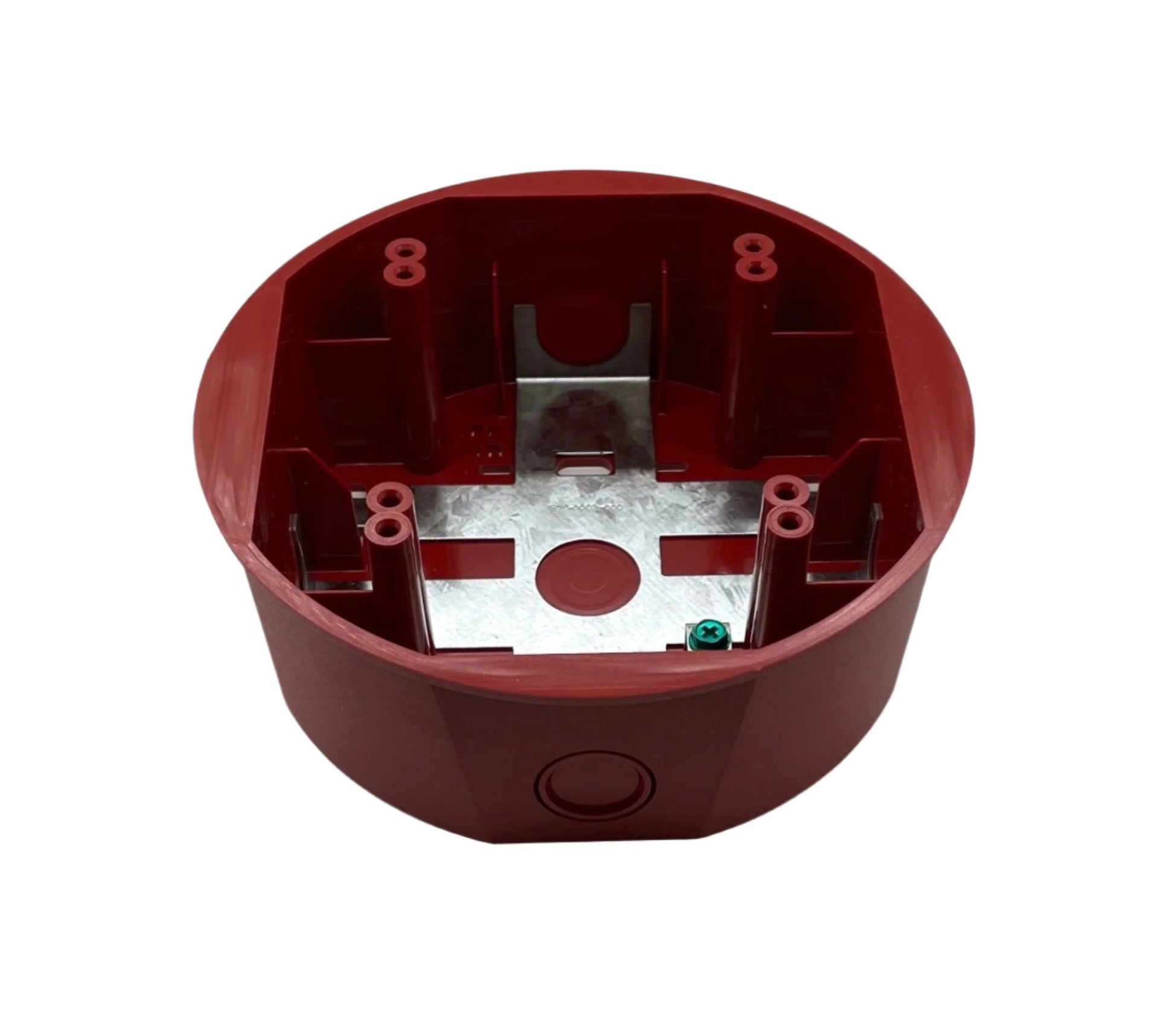 System Sensor SBBCRL fire alarm surface-mount back box shown on ceiling, designed for easy installation and secure mounting.