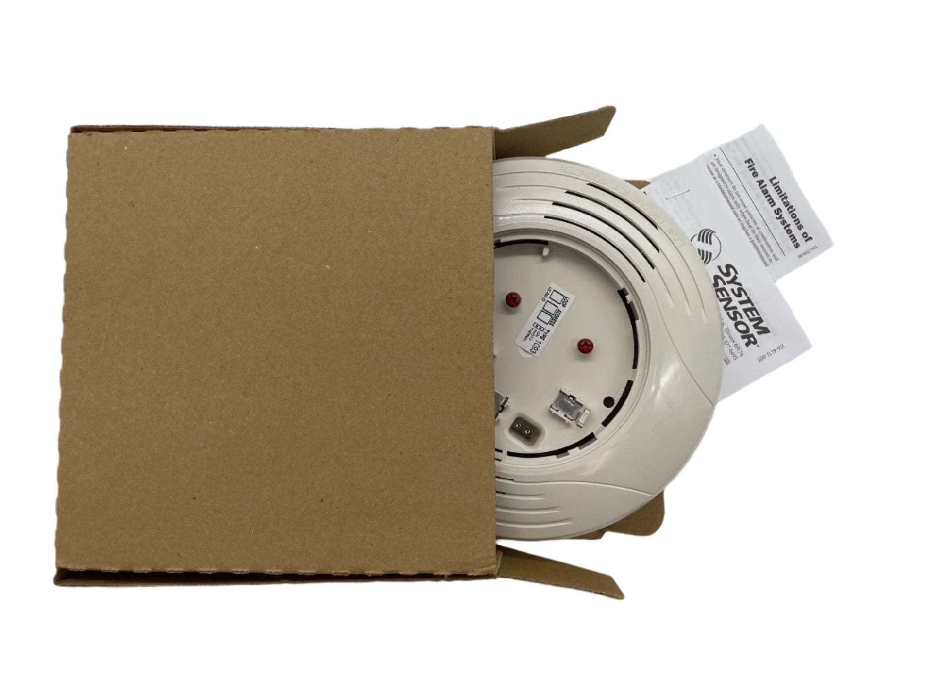 System Sensor B200S-LF-IV fire alarm sounder base mounted on wall, part of the addressable fire alarm system.