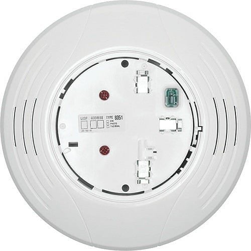 System Sensor B200S-LF-WH addressable sounder base for fire alarm systems, white with mounting hardware visible.