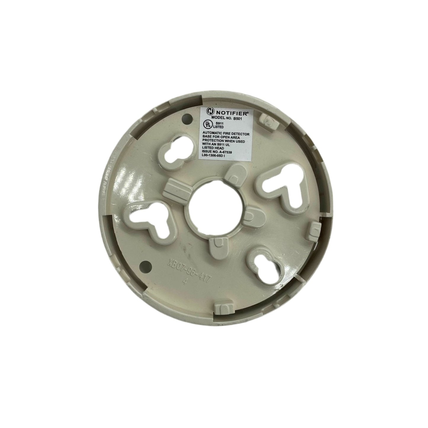 System Sensor B501 fire alarm detector base with intelligent plug-in design for easy installation and secure attachment.