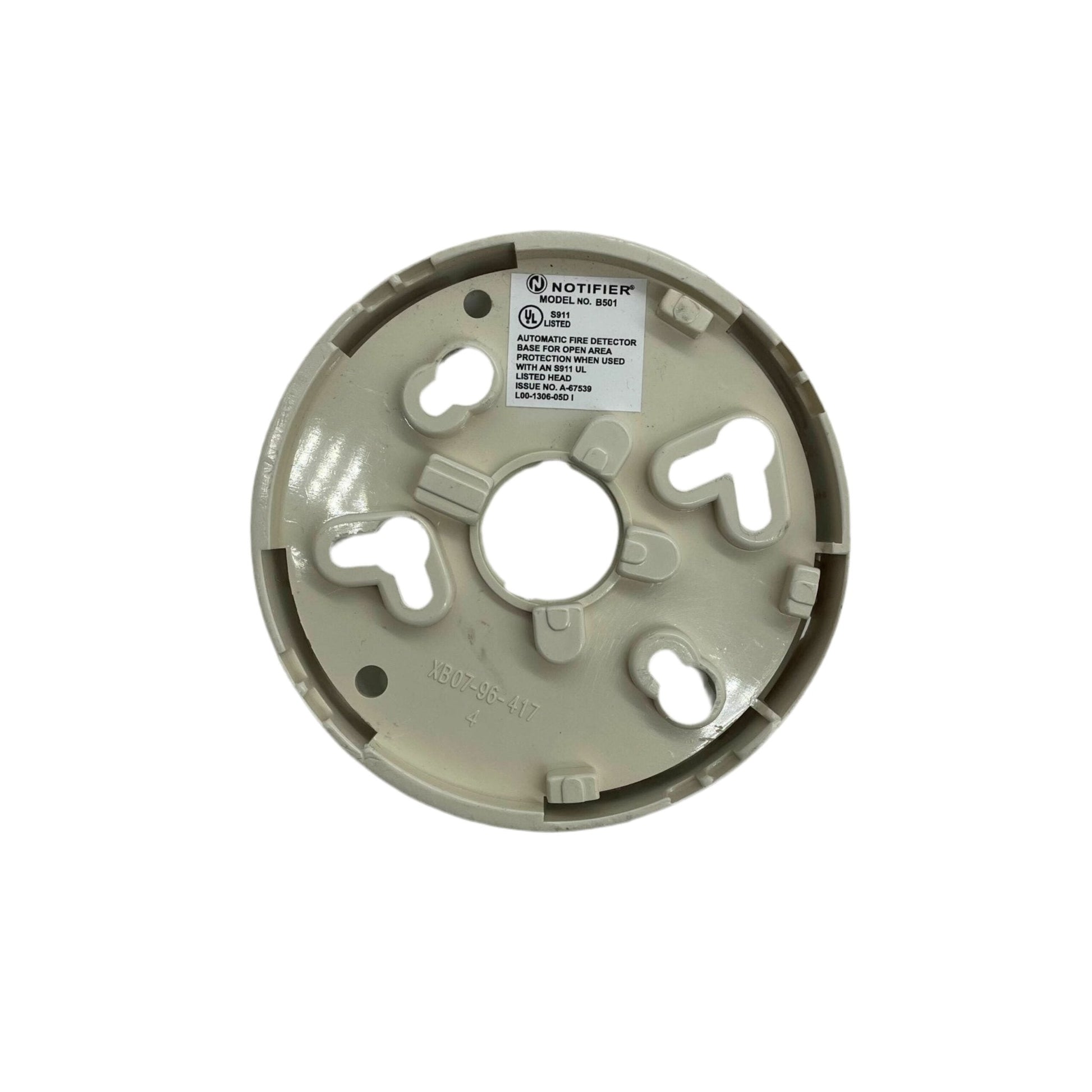 System Sensor B501 fire alarm detector base with intelligent plug-in design for easy installation and secure attachment.