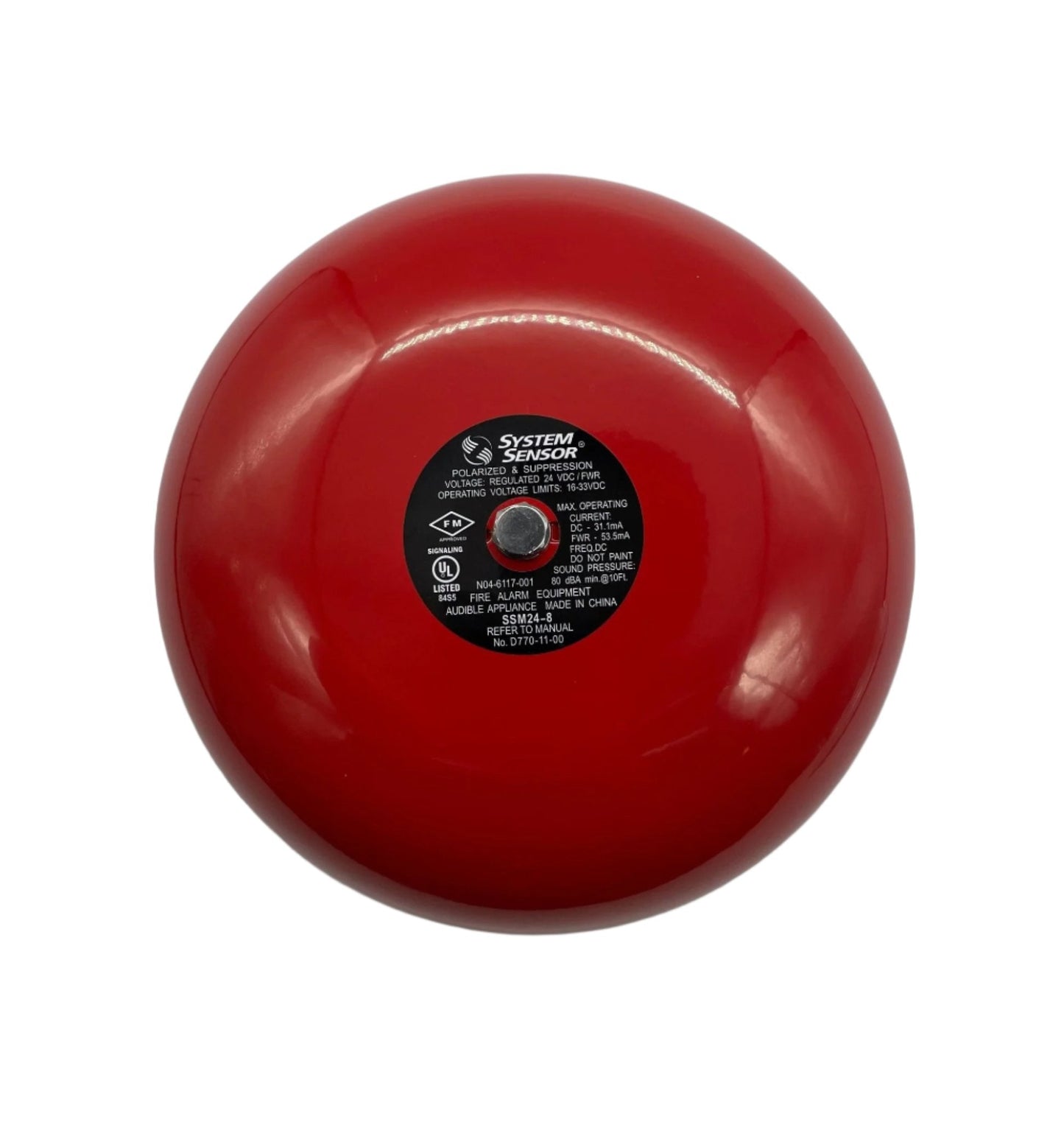 System Sensor SSM24-8 fire alarm bell with metal casing and mounting bracket, designed for fire alarm systems.