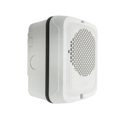 System Sensor SPWKL fire alarm with outdoor speaker, white wall-mounted alarm for fire safety and emergency alerting.