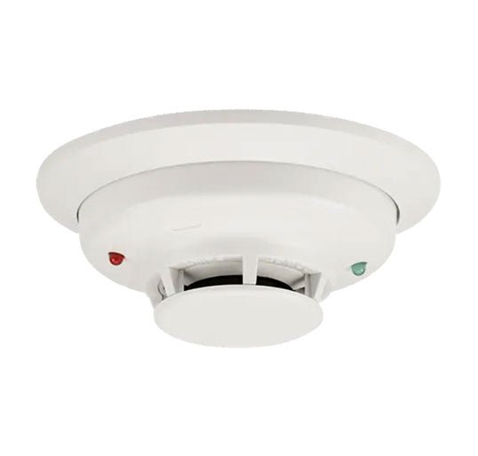 System Sensor 4WT-B photoelectric smoke detector, 4-wire fire alarm with visible sensor and mounting base.