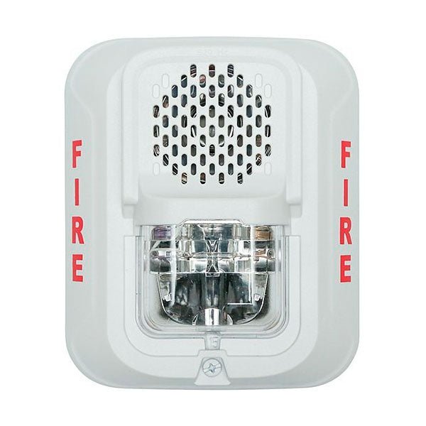 System Sensor P2WL-LF fire alarm sounder strobe in white, low-frequency alert device with visual and audible warning features.