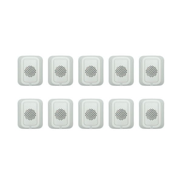 System Sensor HWL-LF-BP10 fire alarm sounder bulk pack with 10 units, mounted on a wall for fire safety detection.