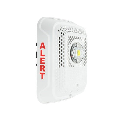 White System Sensor SPSWLED-CLR-ALERT fire alarm with LED strobe and speaker for alert notifications.