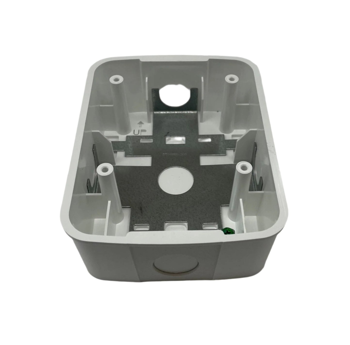 Surface-mount wall speaker back box for System Sensor SBBSPWL fire alarm speaker in a clean, white enclosure.