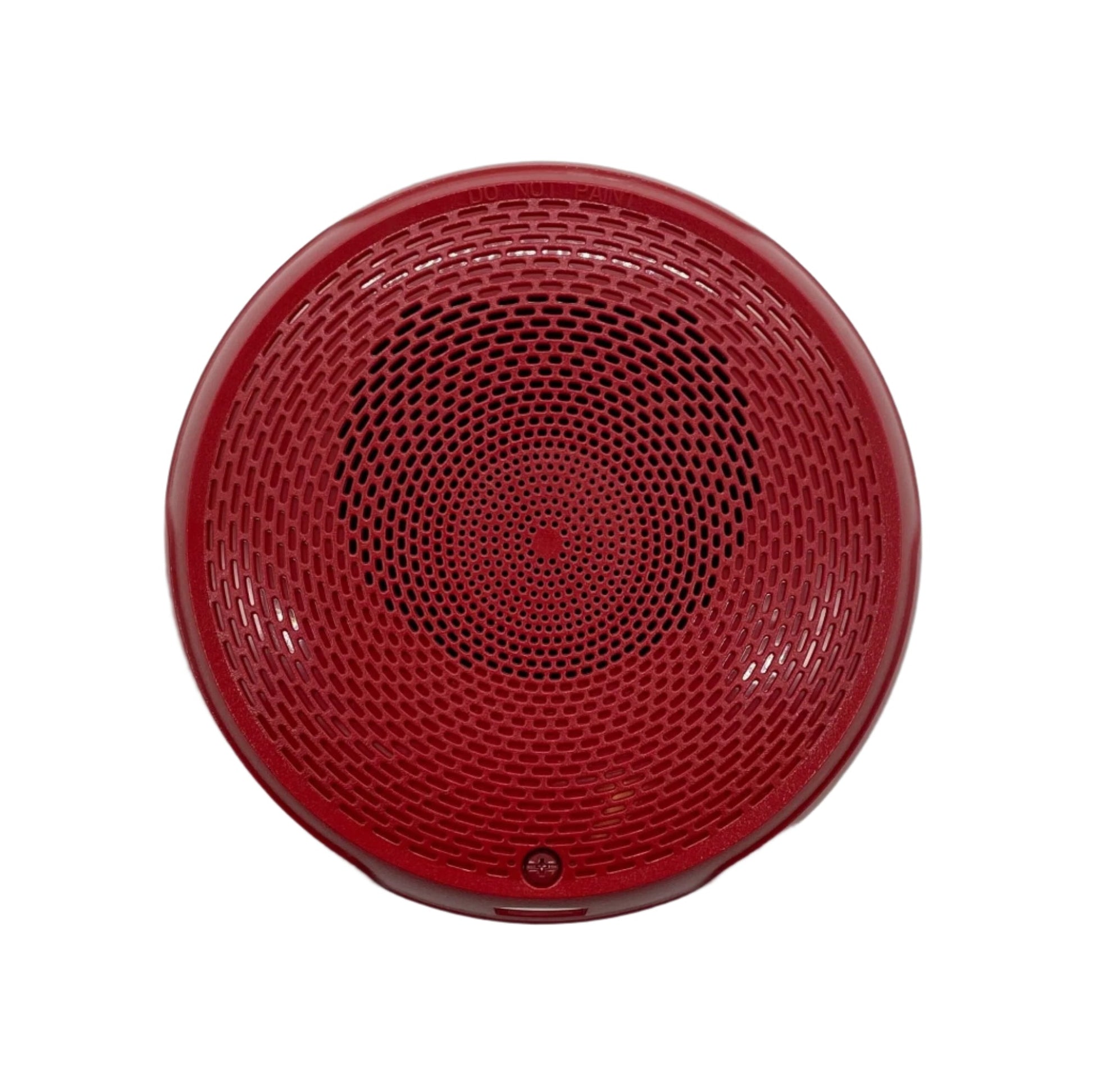 Red ceiling-mounted System Sensor SPCRL fire alarm speaker with built-in alert system for safety and communication.