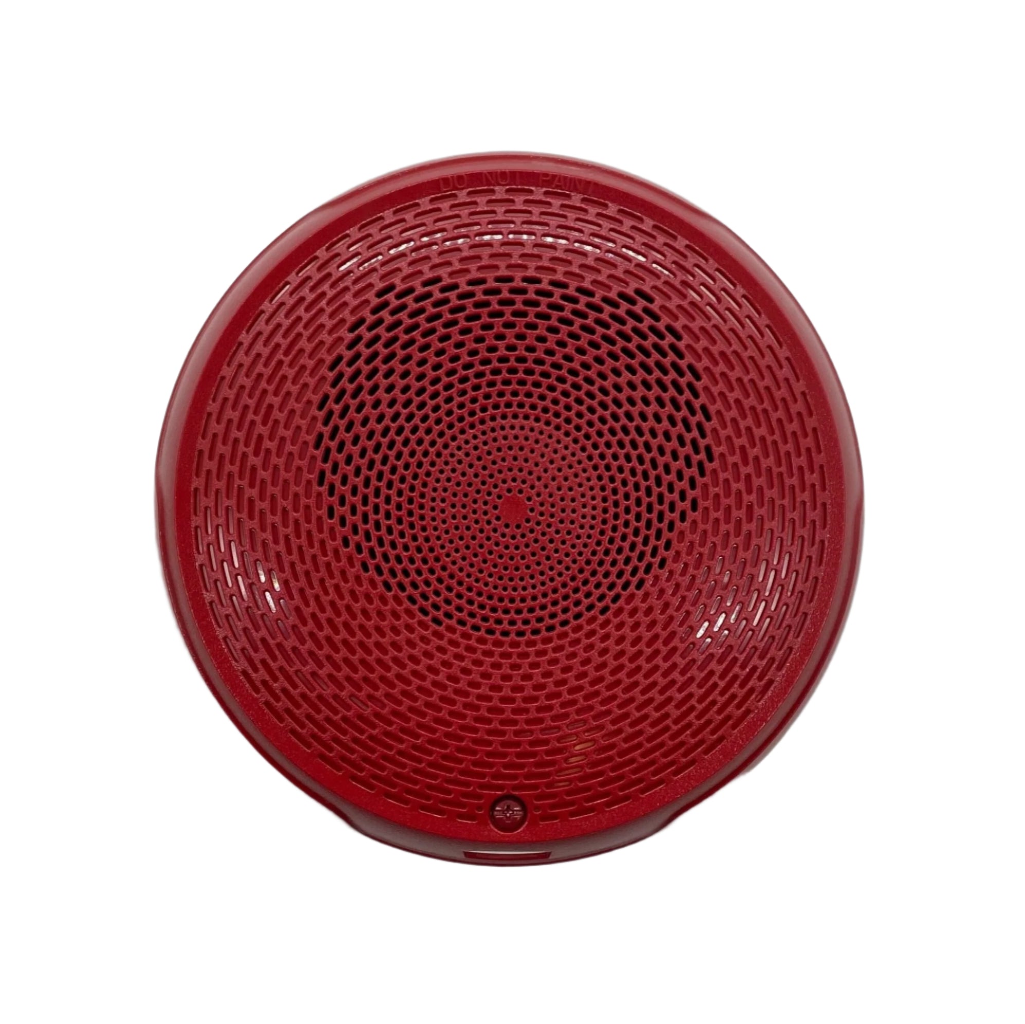 Red ceiling-mounted System Sensor SPCRL fire alarm speaker with built-in alert system for safety and communication.