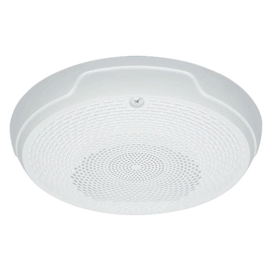 System Sensor SPCWL fire alarm speaker, white plastic enclosure with mounting bracket and wiring for emergency alert systems.