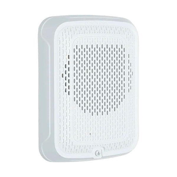 White System Sensor SPWL fire alarm speaker mounted on wall for emergency alert communication.