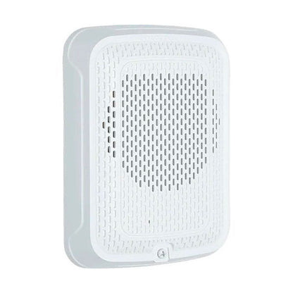 White System Sensor SPWL fire alarm speaker mounted on wall for emergency alert communication.